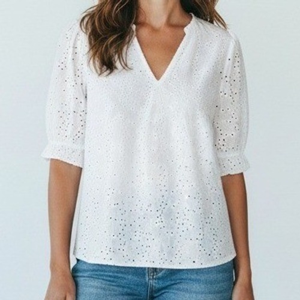 Draper James Top Women‎ Small White Eyelet Cottage Cotton Prairie Feminine